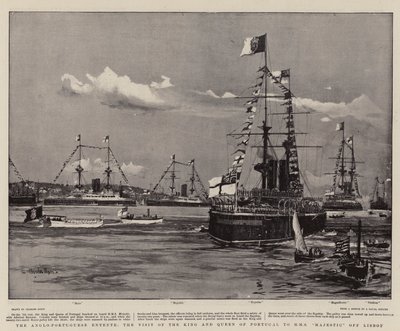Die anglo-portugiesische Entente, der Besuch des Königs und der Königin von Portugal auf der H.M.S. Majestic vor Lissabon von Charles Edward Dixon