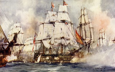 Der Sieg bei Trafalgar. Nelsons Flaggschiff nähert sich der Santissima Trinidad von Charles Edward Dixon