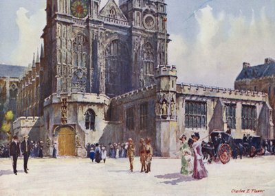 Westminster Abbey, wo König Edward VII. und Königin Alexandra ausstiegen von Charles Edwin Flower