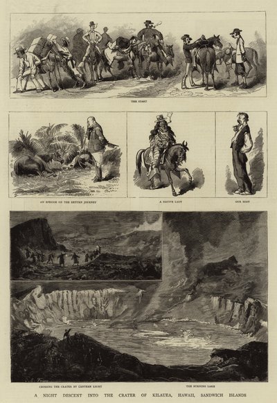 Ein nächtlicher Abstieg in den Krater von Kilauea, Hawaii, Sandwich-Inseln von Charles Edwin Fripp