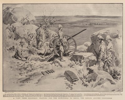 Ein Blick vom Coleskop, warten auf die Haubitzen, um die Kopjes um Colesberg zu beschießen von Charles Edwin Fripp
