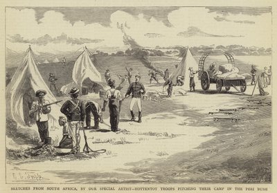 Skizzen aus Südafrika, Hottentotten-Truppen schlagen ihr Lager im Peri-Busch auf von Charles Edwin Fripp