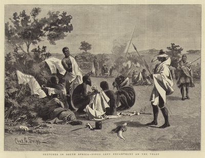 Skizzen in Südafrika, Fingo Levy Lager auf der Veldt von Charles Edwin Fripp