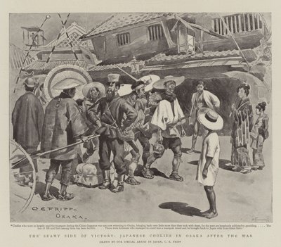 Die Schattenseite des Sieges, japanische Kulis in Osaka nach dem Krieg von Charles Edwin Fripp