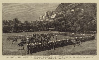 Das Vierundzwanzigste Regiment bei Isandlwana, Präsentation neuer Farben an das zweite Bataillon durch Lord Napier von Magdala in Gibraltar von Charles Edwin Fripp