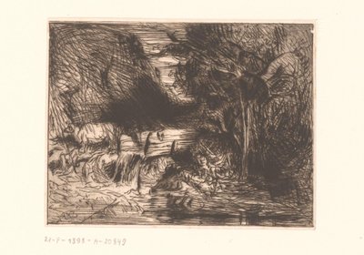 Landschaft mit Kuh und Wasserlauf von Charles Emile Jacque (attributed to)