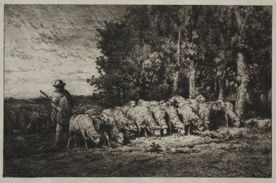 Eine Herde am Waldrand von Charles Emile Jacque