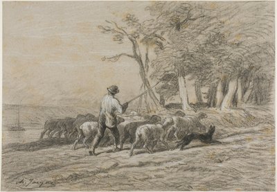 Hirte und seine Herde von Charles Emile Jacque
