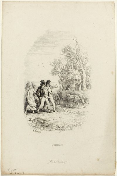 Der Ochsenkarren, Illustration aus Fabeln von Lachambaudie von Charles Emile Jacque