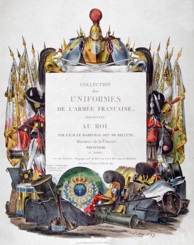 Frontispiz der Sammlung der Uniformen der französischen Armee, dem König präsentiert, 1823 von Charles Etienne Pierre Motte