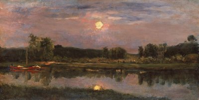 Eine mondbeschienene Flusslandschaft, ca. 1855 von Charles Francois Daubigny