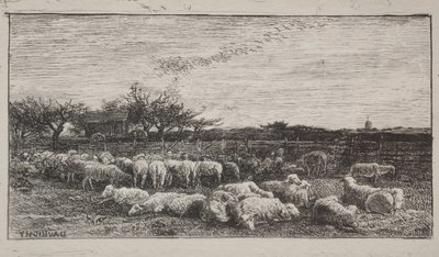 Der große Schafstall, Originaldruck 1862, gedruckt 1921 von Charles Francois Daubigny