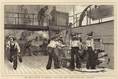 Die Marineparade in Spithead, Abfeuern des königlichen Salut von der HMS Hercules von Charles Green