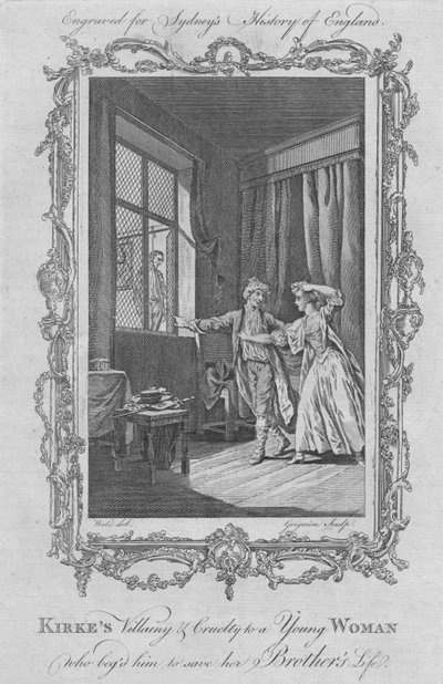 Kirkes Schurkerei und Grausamkeit gegenüber einer jungen Frau, die ihn bat, das Leben ihres Bruders zu retten (1773) von Charles Grignion