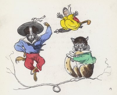 Dame Trottypeg und ihr Haustier Katze und Hund von Charles Henry (after) Bennett