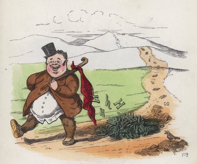 Dicker Mann geht eine Straße entlang und verliert seine Hs von Charles Henry (after) Bennett