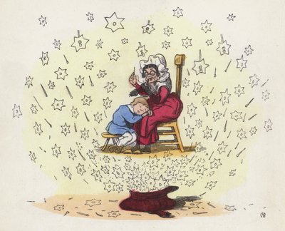 Kleiner Junge träumt auf dem Schoß seiner Amme (Farbstich) von Charles Henry (after) Bennett