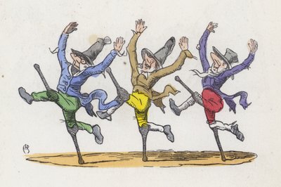 Drei Bettler rennen weg, nachdem sie vorgegeben haben, behindert zu sein von Charles Henry (after) Bennett