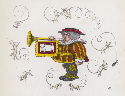 Stadtausrufer bläst eine Trompete, umgeben von Hunden mit lockigen Schwänzen von Charles Henry (after) Bennett