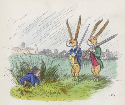 Zwei anthropomorphe Kaninchen auf der Jagd von Charles Henry (after) Bennett
