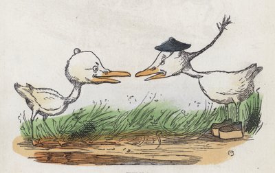 Zwei Vögel, die sich gegenüberstehen (Farbstich) von Charles Henry (after) Bennett