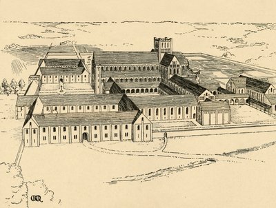 Außenansicht des Benediktinerklosters, 1931 von Charles Henry Bourne Quennell