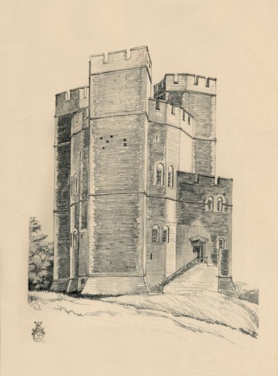 Außenansicht von Orford Castle, Suffolk, die Zinnen restauriert von Charles Henry Bourne Quennell