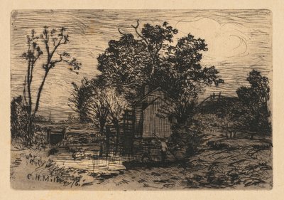 Hütte und zwei Figuren in einem Boot von Charles Henry Miller
