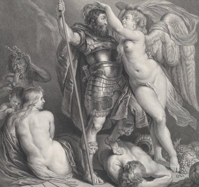 Held, von der Siegesgöttin gekrönt, die ihm einen Lorbeerkranz aufsetzt, Venus und Amor, ca. 1735-61 von Charles Hutin