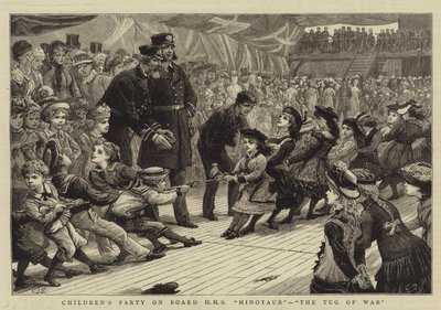 Kinderparty an Bord der HMS Minotaur, das Tauziehen von Charles J. Staniland