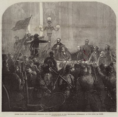 Im Inneren von Paris, Rote Republikaner brechen in den Ratssaal der provisorischen Regierung im Hotel De Ville ein von Charles J. Staniland