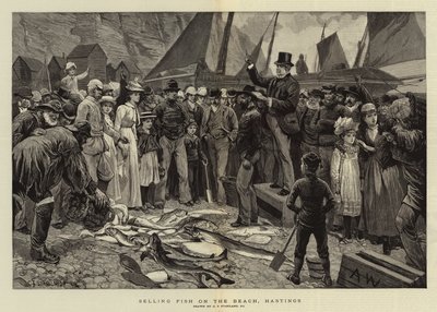Fischverkauf am Strand, Hastings von Charles J. Staniland
