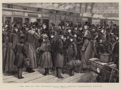 Das Ende der Ferien, Eton-Jungen verlassen den Bahnhof Paddington von Charles J. Staniland