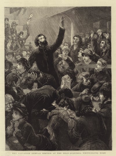 Die Heilsarmee, ein Gottesdienst im Hauptquartier, Whitechapel Road von Charles J. Staniland