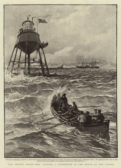 Das Schiff der Trinity House besucht einen Leuchtturm an der Mündung der Themse von Charles J. Staniland