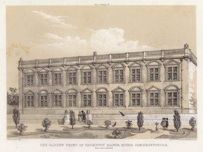 Die Gartenseite des Brympton Manor House, Somersetshire, Inigo Jones, Architekt von Charles James Richardson