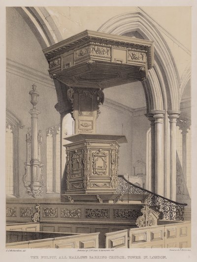 Die Kanzel, All Hallows Barking Church, Tower Street, London von Charles James Richardson