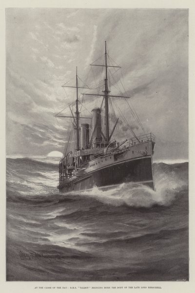 Am Ende des Tages, HMS Talbot bringt den Leichnam des verstorbenen Lord Herschell nach Hause von Charles John de Lacy