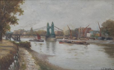 Hammersmith-Brücke - die gegenwärtige - nach 1887 - Blick von der Surrey-Seite von Charles John de Lacy