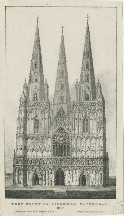 Lichfield Kathedrale - Westfront (Gravur) von Charles Joseph Hullmandel