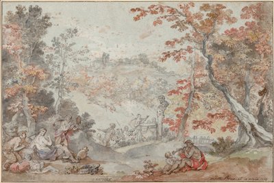 Italienische Herbstlandschaft mit Monte Porzio und einem Opfer an Pan, 1763 von Charles Joseph Natoire