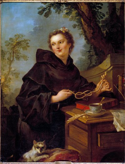 Porträt von Louise Anne De Bourbon Condé, Mademoiselle De Charolais (1695-1758), Enkelin von Ludwig XIV. In ihren Händen ein Seemannsknoten (Achtknoten). Gemälde von Charles Joseph Natoire von Charles Joseph Natoire