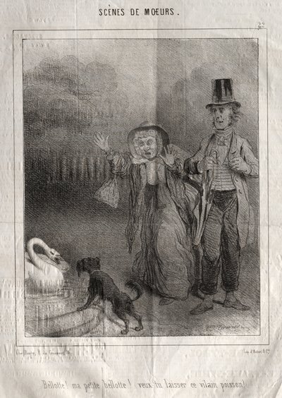 Sittenbilder: Bellotte! meine kleine Bellote! willst du diesen hässlichen Fisch lassen! von Charles Joseph Traviès de Villers