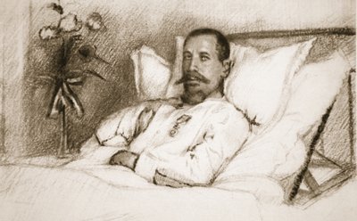 Ein Anführer, dessen Verwundung Sir Ian Hamilton als Katastrophe bezeichnete: General Gouraud im Krankenhaus in Paris von Charles Jules Duvent
