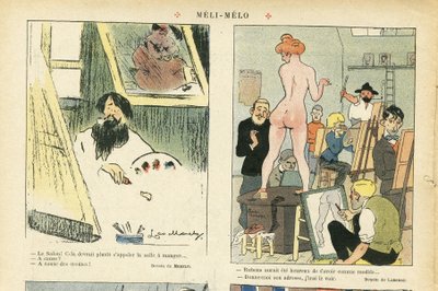 Illustration von Chas-Laborde (1886-1941) in Le Rire, 21/03/08 - Meli-Melo - Kunst, Lehre, Nacktheit - Modell (das posiert) von Charles Laborde
