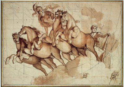 Apotheose des Herkules Lavis de sanguine et encre noir von Charles Lebrun 17. Jahrhundert Paris, Louvre Museum von Charles Le Brun