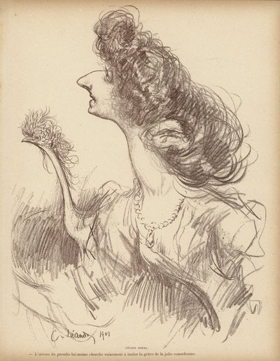 Karikatur der französischen Komikerin Cecile Sorel von Charles Leandre