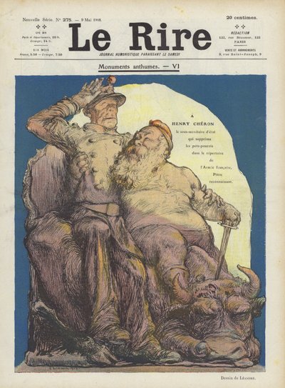 Karikatur von Henry Cheron, französischer Unterstaatssekretär für Kriegswesen. Illustration für Le Rire von Charles Leandre