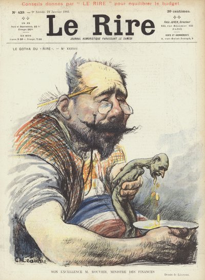 Seine Exzellenz Herr Rouvier, Finanzminister. Illustration für Le Rire von Charles Leandre
