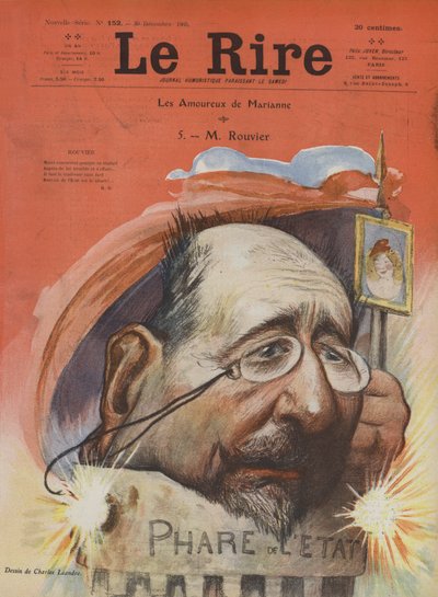 Maurice Rouvier, französischer Politiker. Illustration für Le Rire von Charles Leandre
